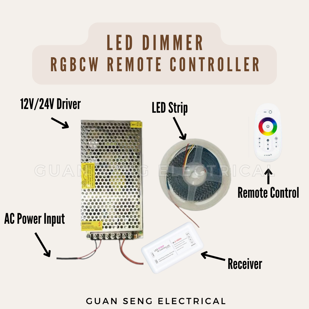 RGBCW COB LED Light Strip Dimmable 5M 24V