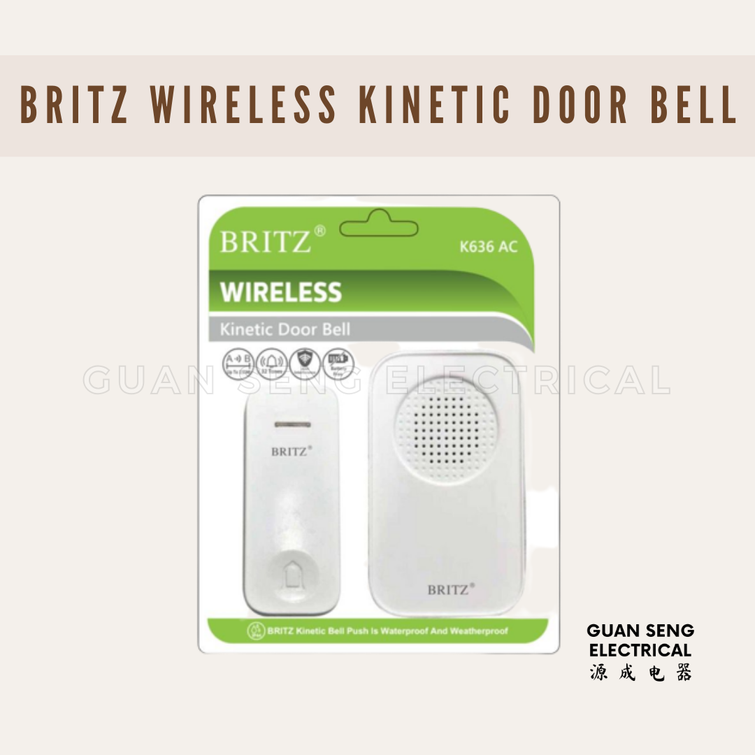 Britz Wireless Kinetic Battery-Free Door Bell Set K636AC