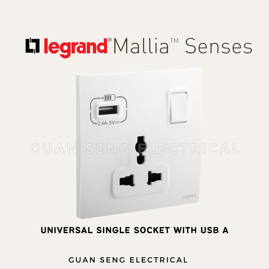 Legrand Mallia Senses Multistandard Socket White Dark Silver Champagne Matt Black | Guan Seng Electrical