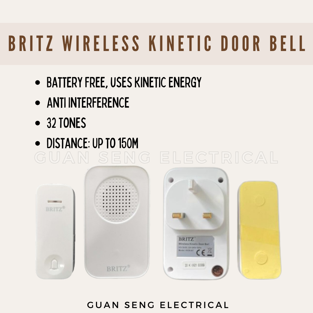 Britz Wireless Kinetic Battery-Free Door Bell Set K636AC