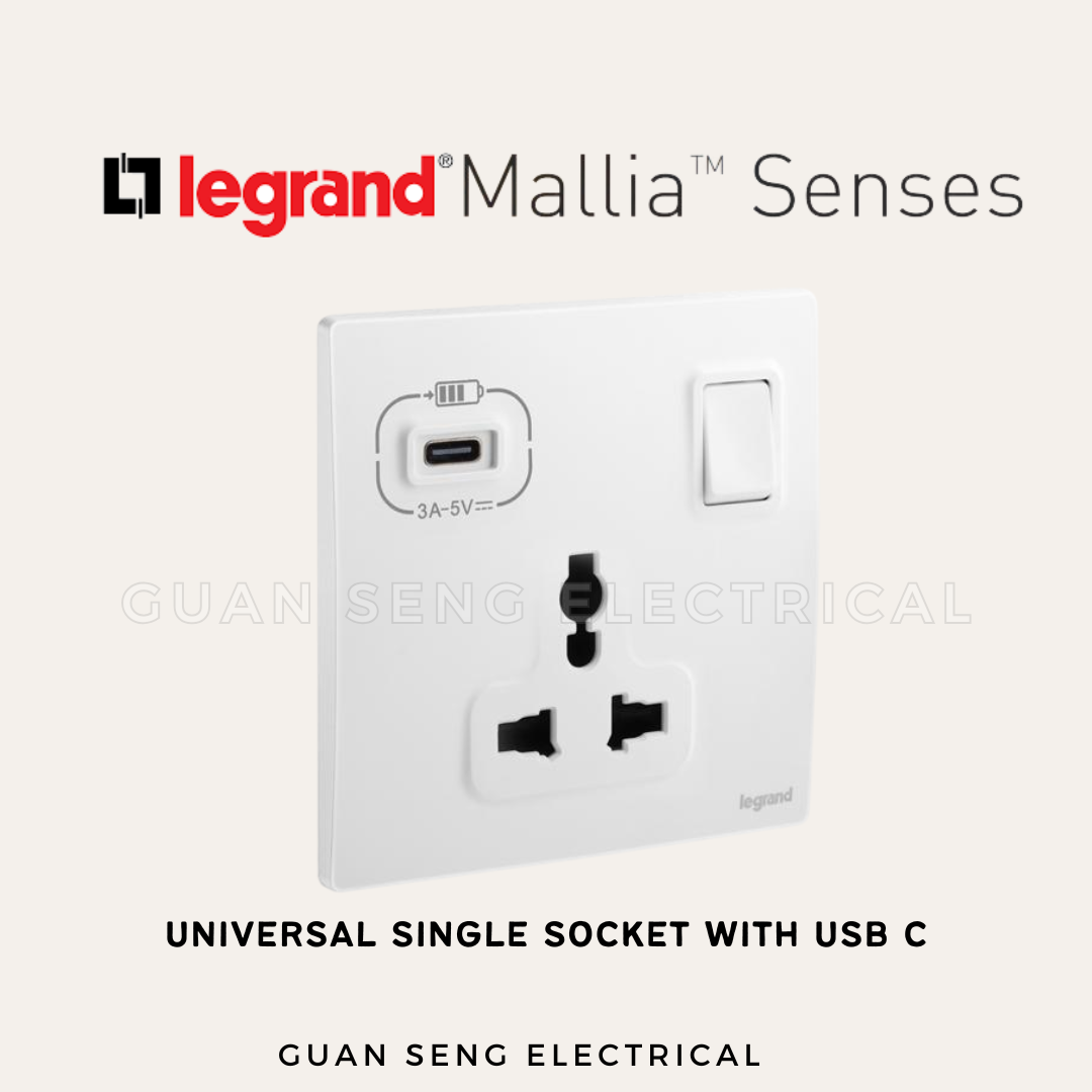 Legrand Mallia Senses Multistandard Socket White Dark Silver Champagne Matt Black | Guan Seng Electrical