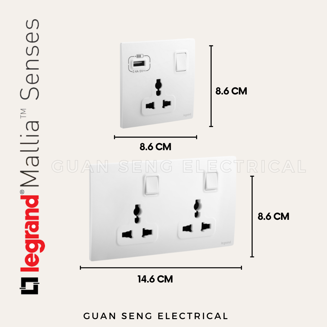 Legrand Mallia Senses Multistandard Socket White Dark Silver Champagne Matt Black | Guan Seng Electrical
