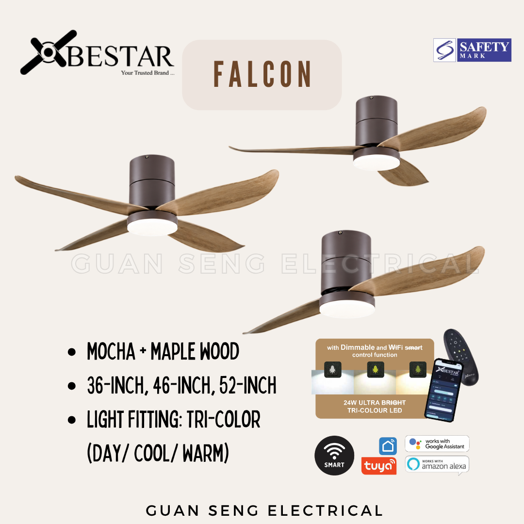 BESTAR Falcon Wood 36" 46" 52" Smart WIFI DC Motor Ceiling Fan with Remote Control