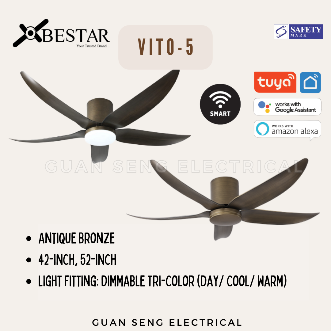 BESTAR VITO-5 42" 52" Hugger Smart Wifi Control DC Motor Ceiling Fan