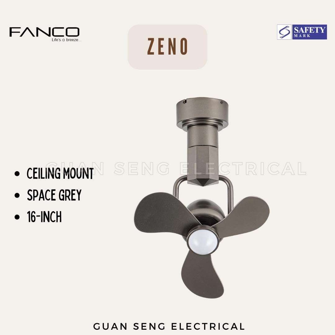 FANCO ZENO 16" DC Motor Ceiling / Wall Mounting Fan with Dimmable LED Light