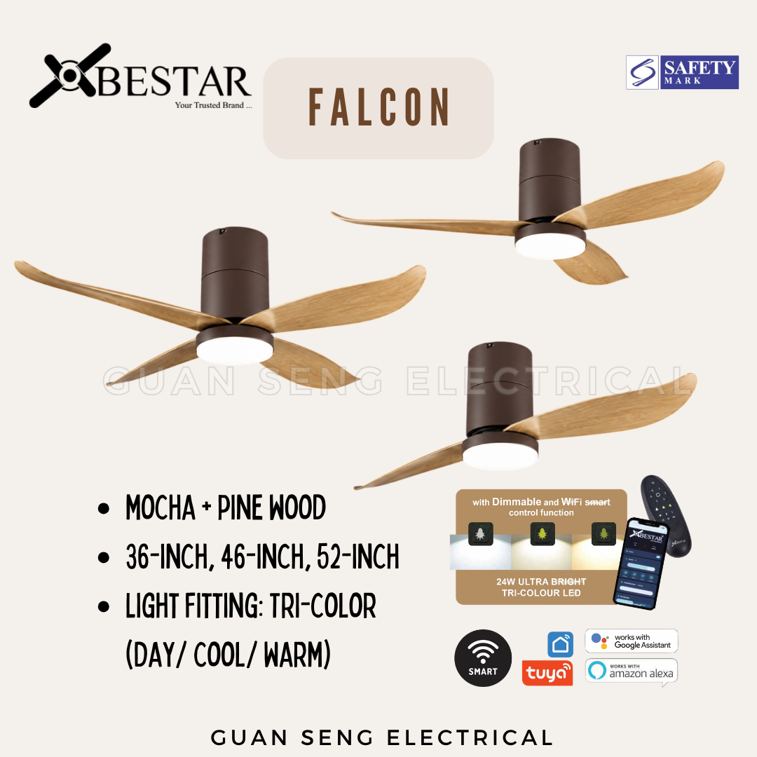 BESTAR Falcon Wood 36" 46" 52" Smart WIFI DC Motor Ceiling Fan with Remote Control