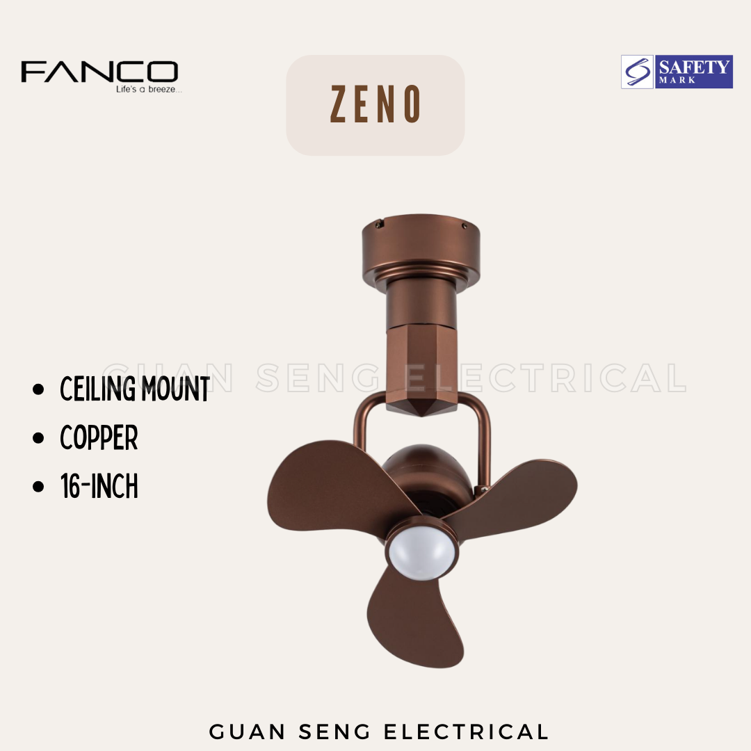 FANCO ZENO 16" DC Motor Ceiling / Wall Mounting Fan with Dimmable LED Light