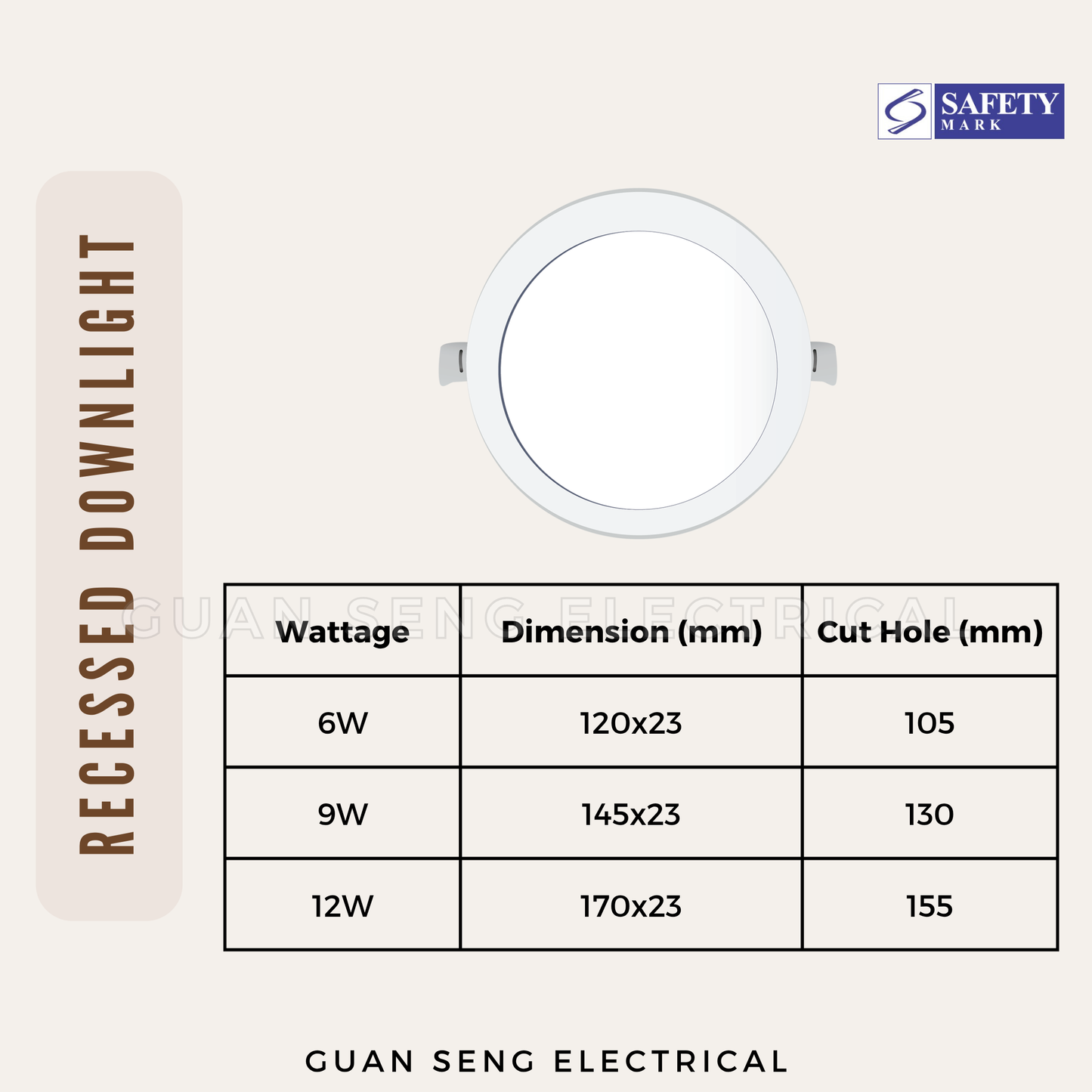 Recessed Ultra Slim LED Downlight 6W 9W 12W Square Round