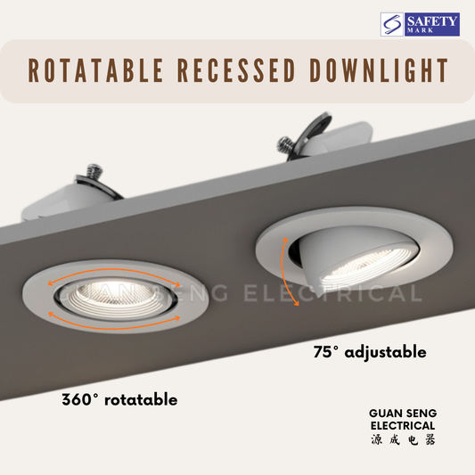 Rotatable Recessed Downlight 12W 18W Daylight Cool White Warm White Tri Tone | Guan Seng Electrical