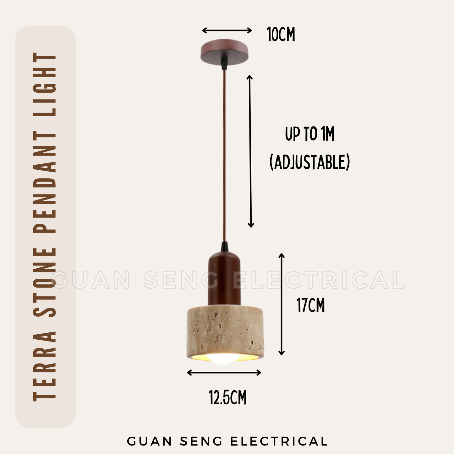 Terra Stone Pendant Light E27 Bulb | Guan Seng Electrical