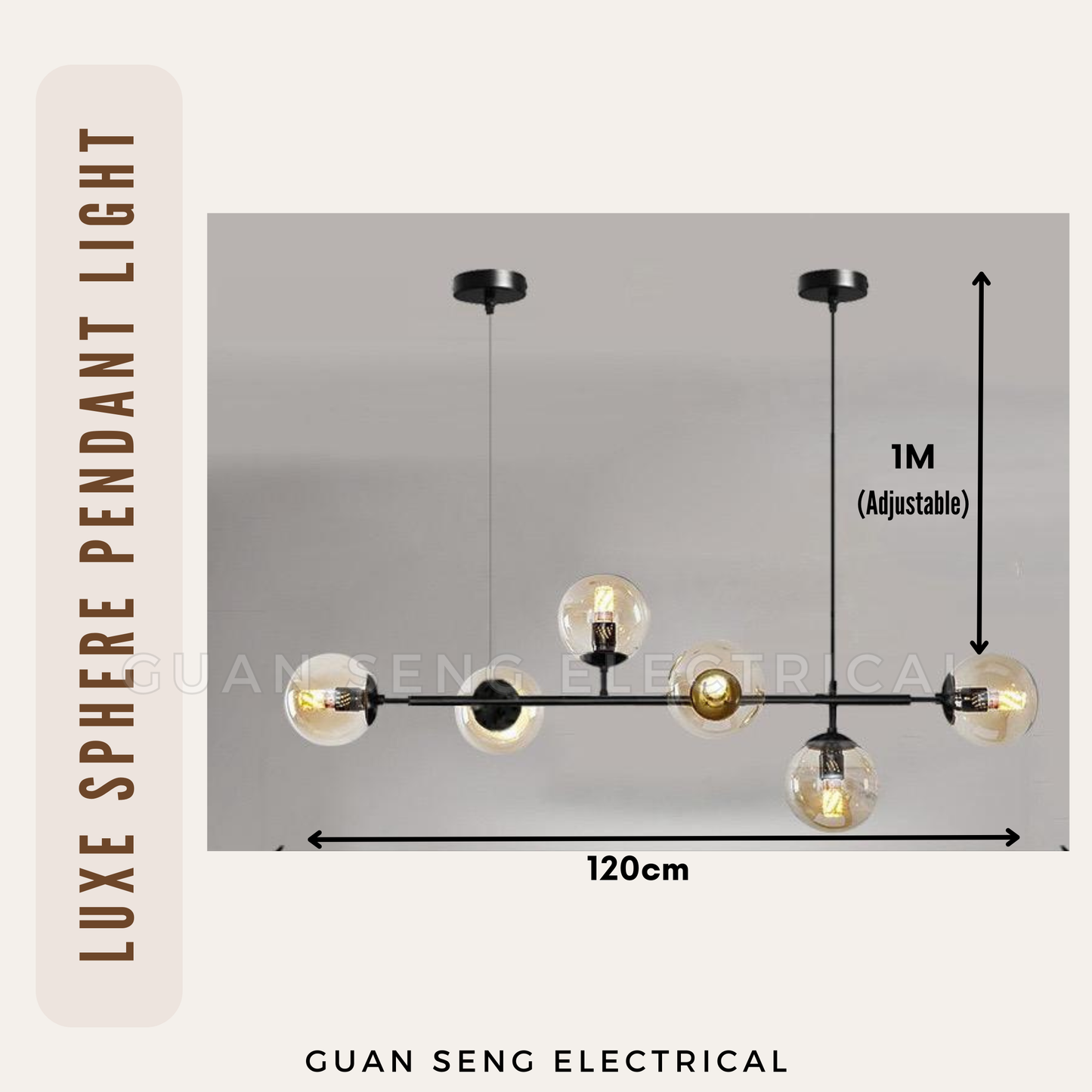 Luxe Sphere Chandelier Pendant Light E27 Bulb Black with Smokey Grey Cognac | Guan Seng Electrical
