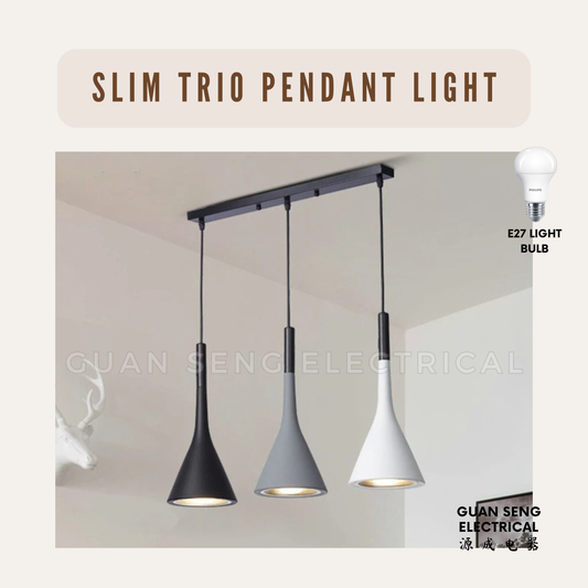 Slim Trio Pendant Light E27 Bulb