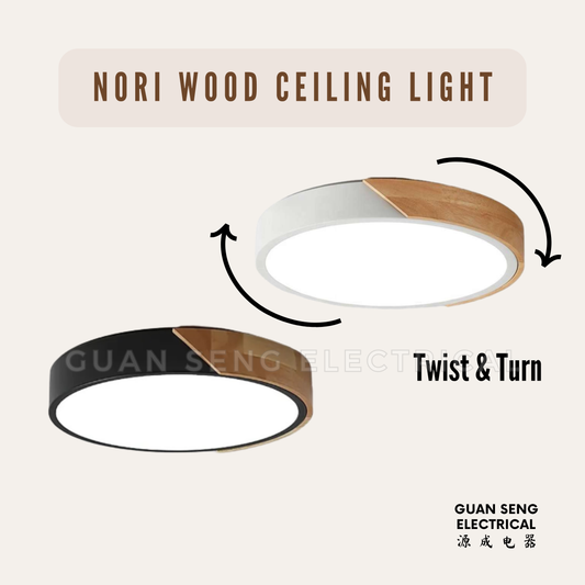 Nori Wood Ceiling Light Black White 24W 36W 48W