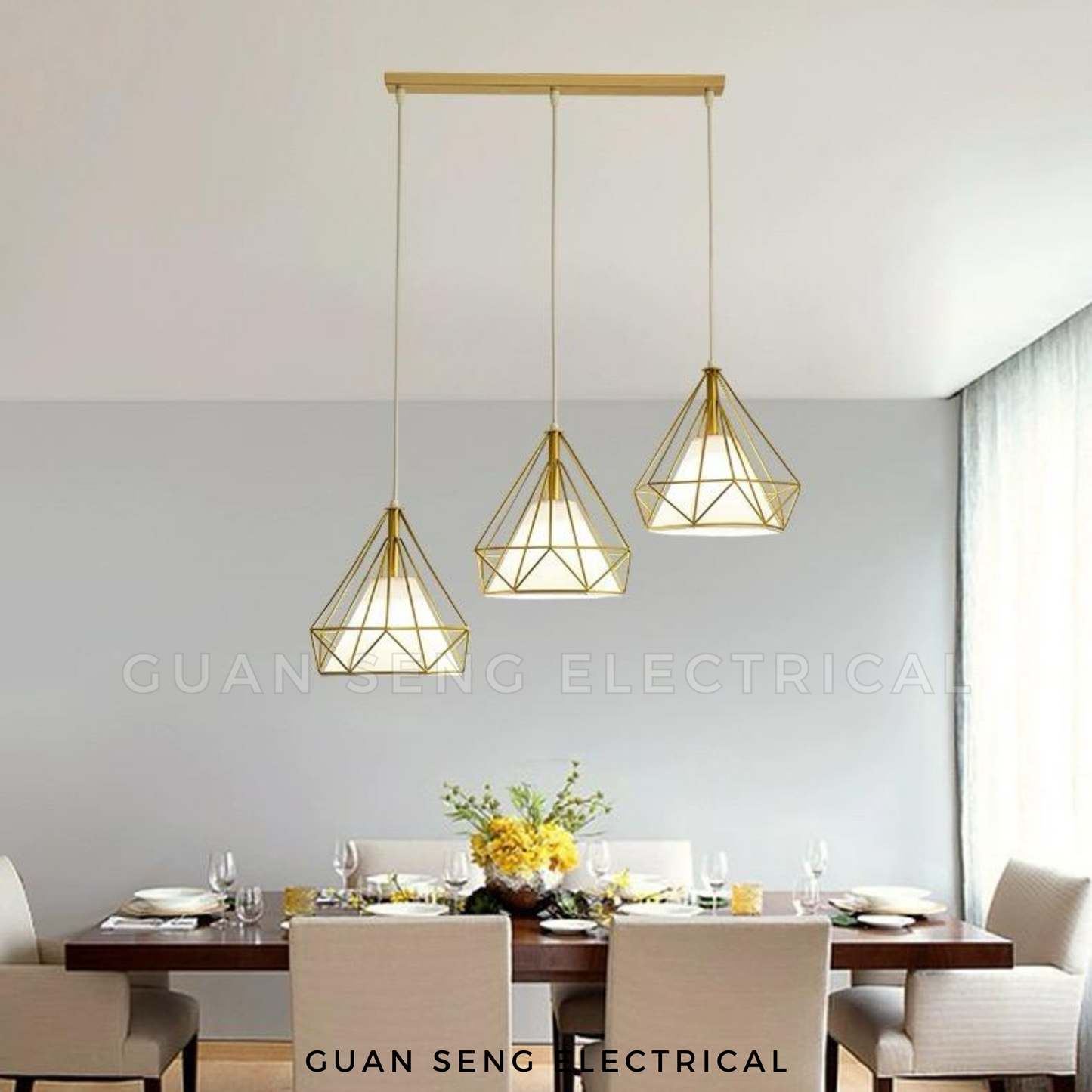 Diamond Pendant Light Black Gold E27 Bulb | Guan Seng Electrical
