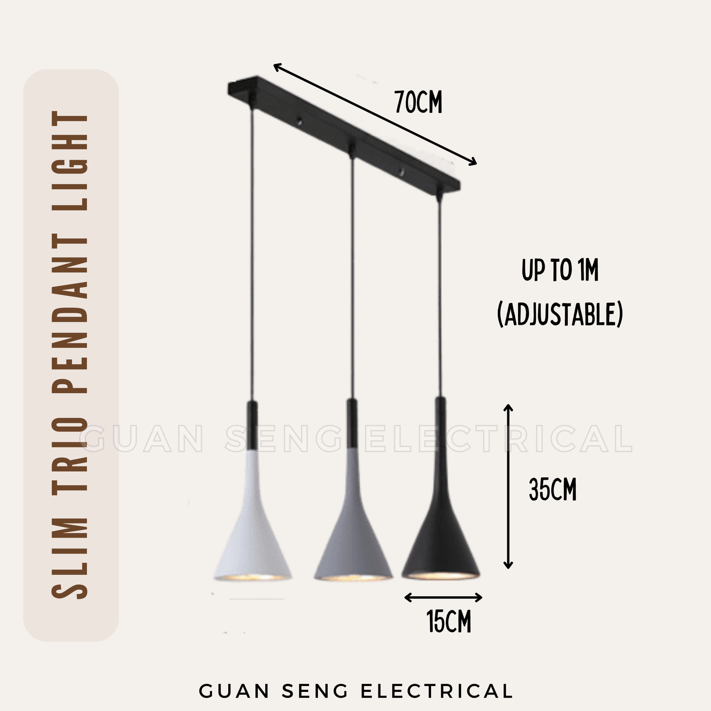Slim Trio Pendant Light E27 Bulb