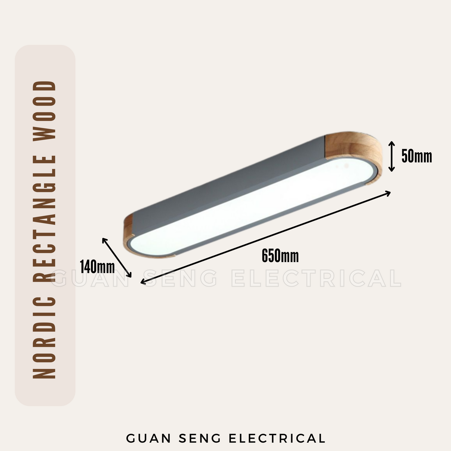 Nordic Rectangle Wood Dark Grey White Ceiling Light