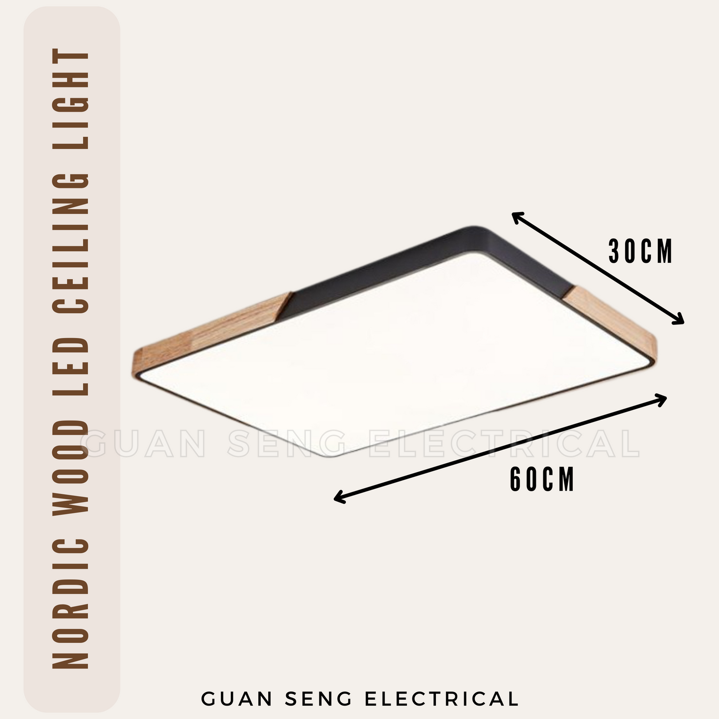 Nordic Rectangle Wood Ceiling Light Black White Daylight 3Tone 48W 72W