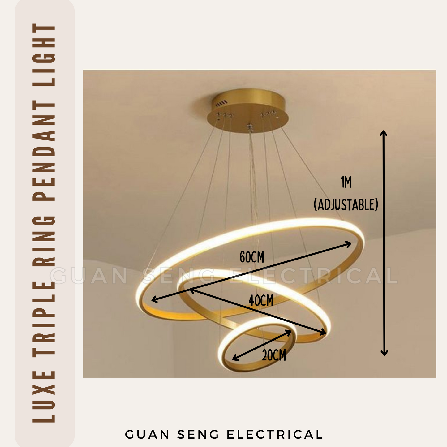 Luxe Triple Ring Pendant Light Black Gold