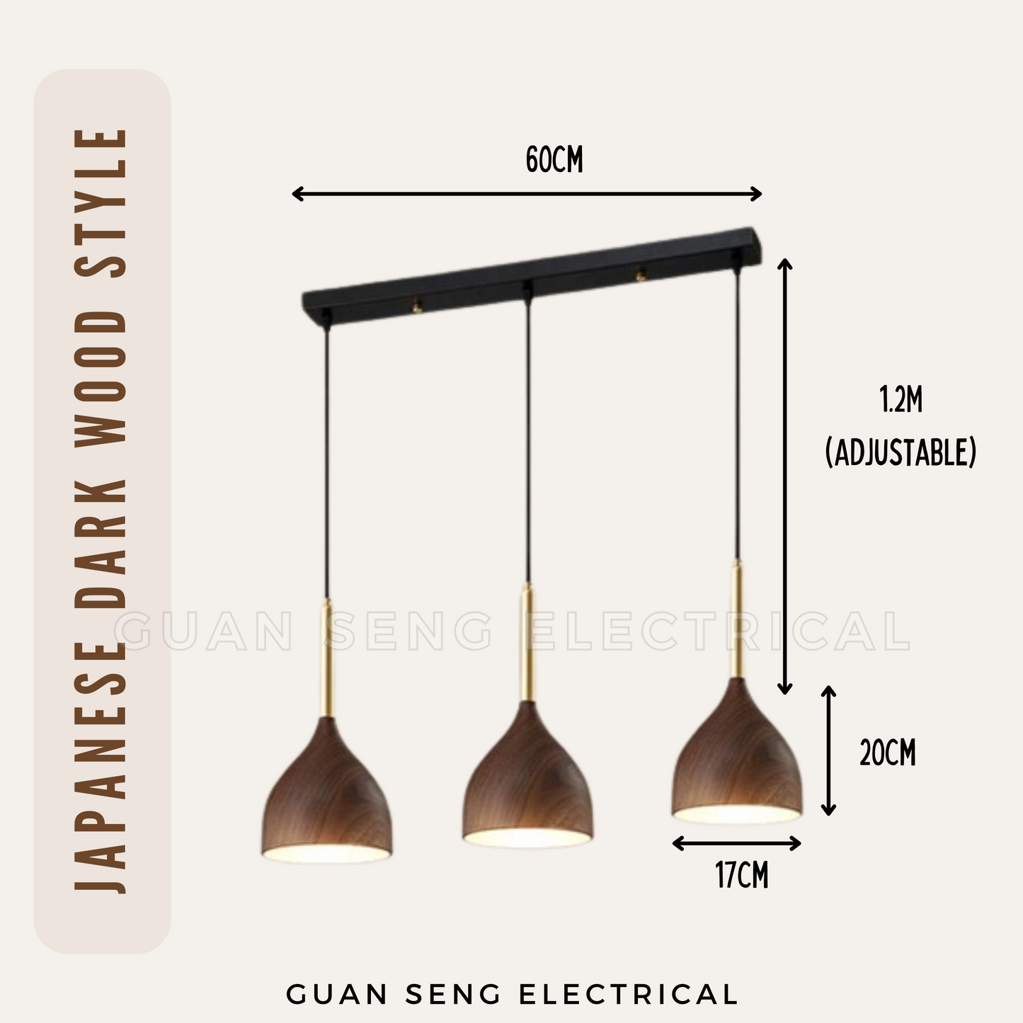 Japanese Wood Style Pendant Light E27 Bulb Dark Wood