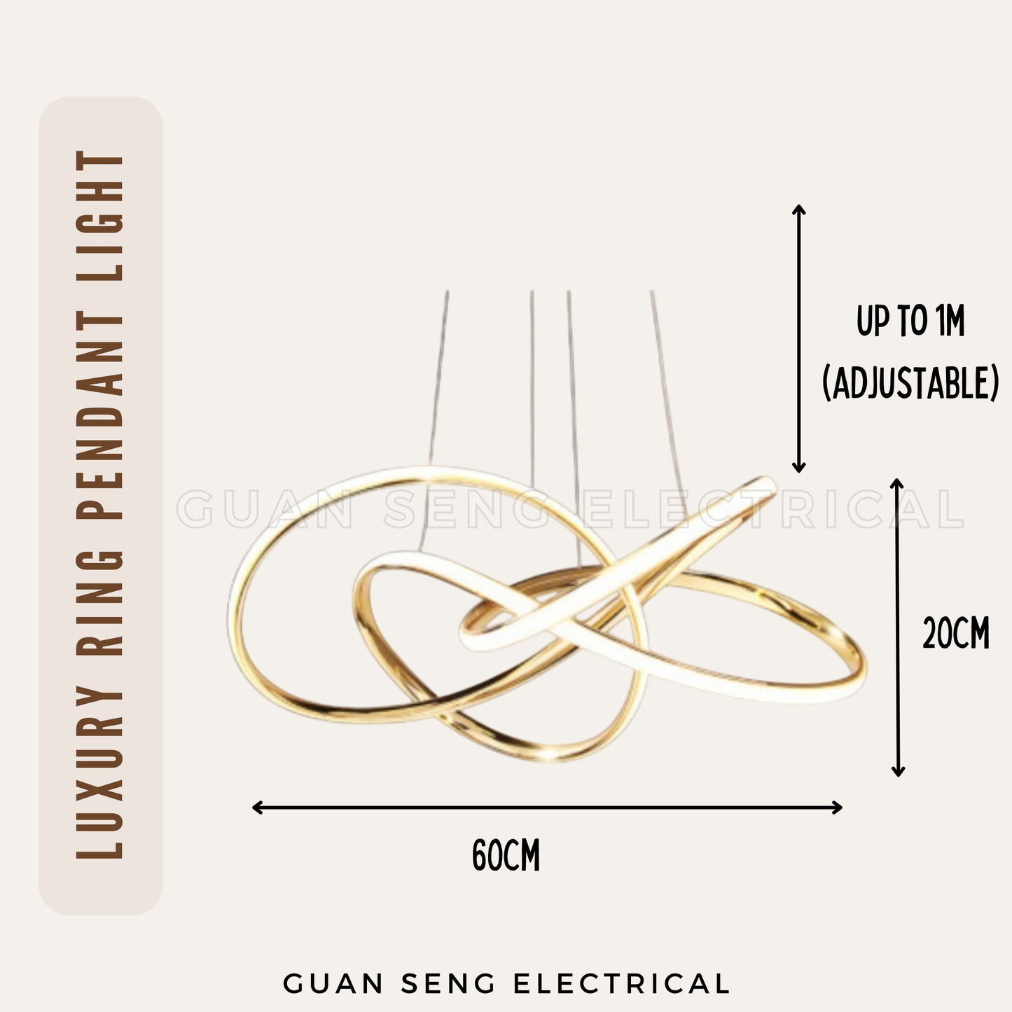 Luxury Ring Pendant Light Gold 36W Dimmable With Remote Controller | Guan Seng Electrical