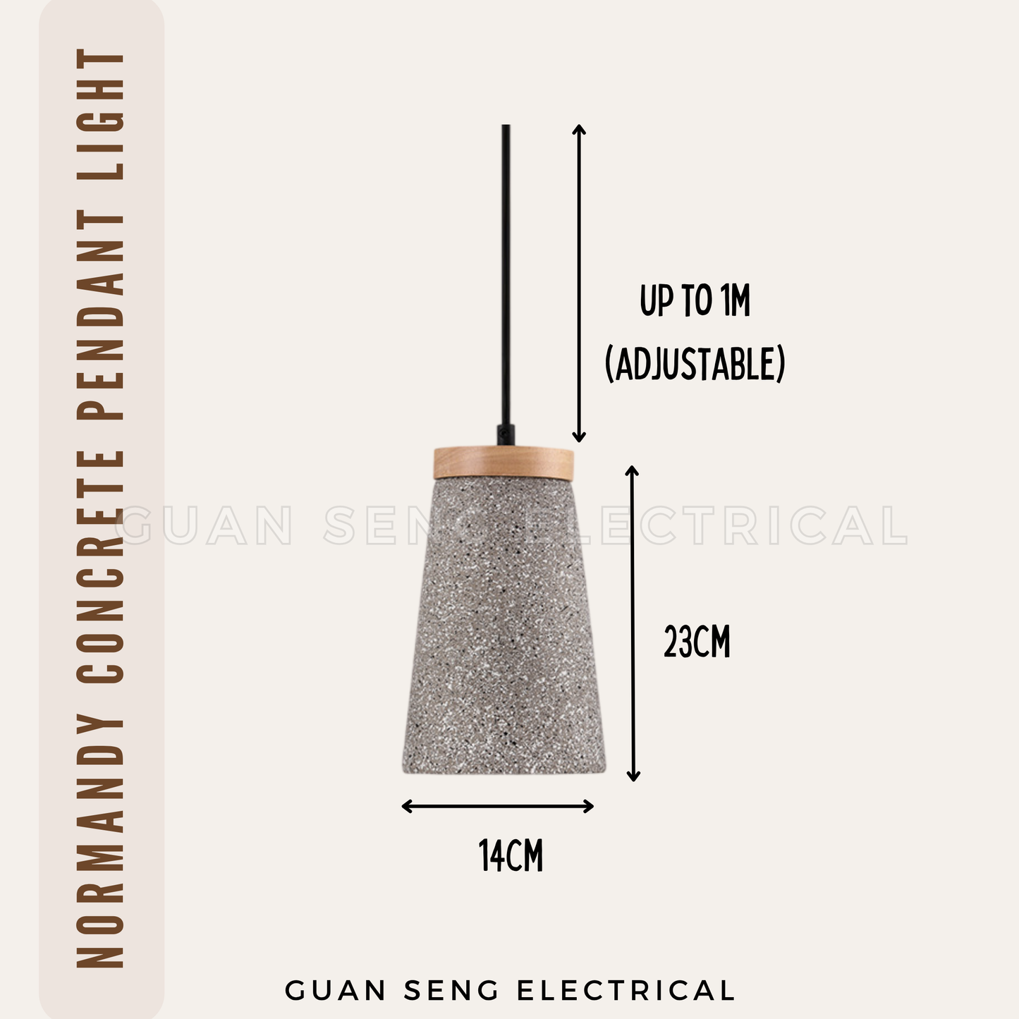 Normandy Concrete Pendant Light E27 Bulb Light Grey Black