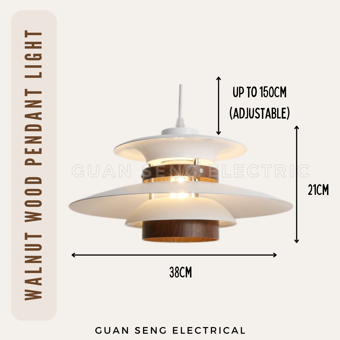 Walnut Wood Pendant Light E27 Bulb