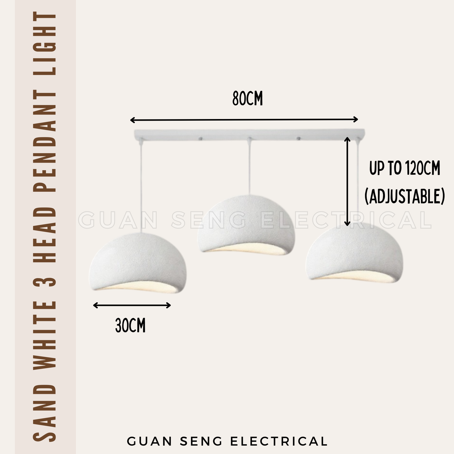 Sand White 3 Head Pendant Light E27 Bulb