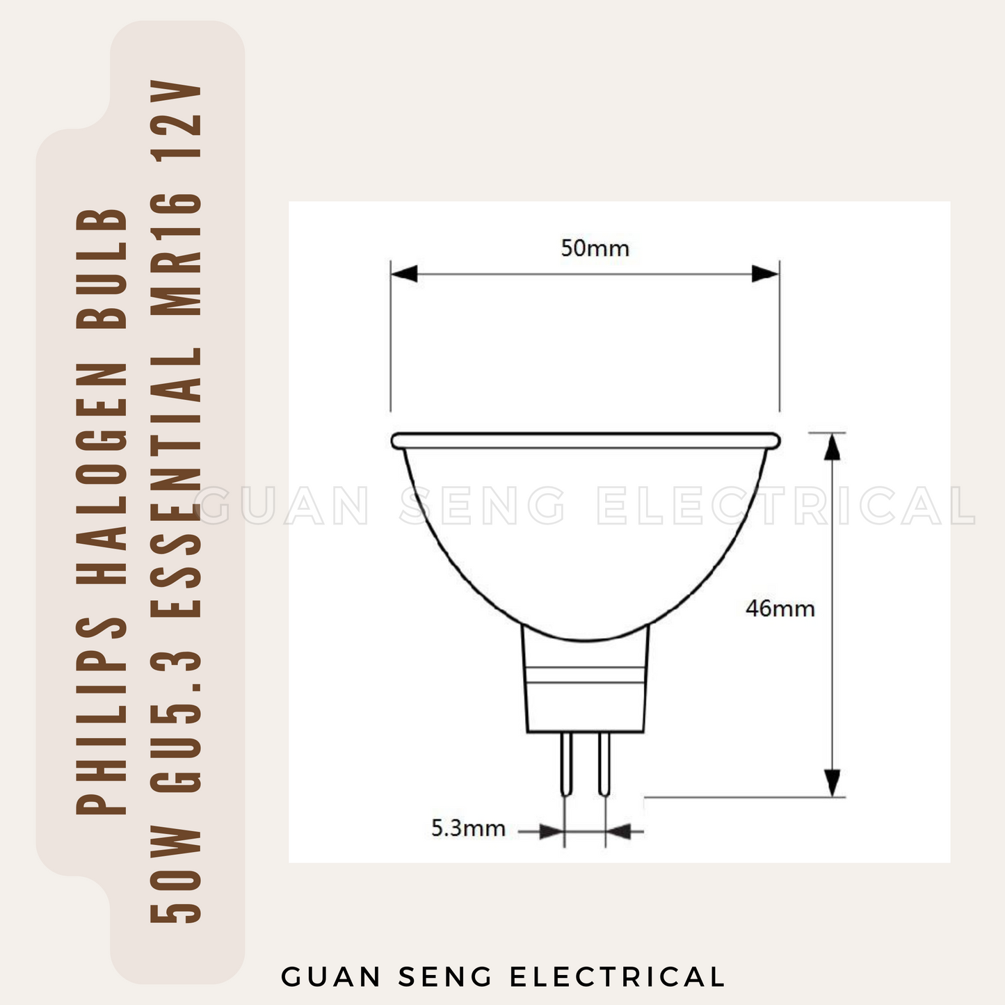 [Bundle of 4] Philips Halogen Bulb 50W GU5.3 Essential MR16 12V