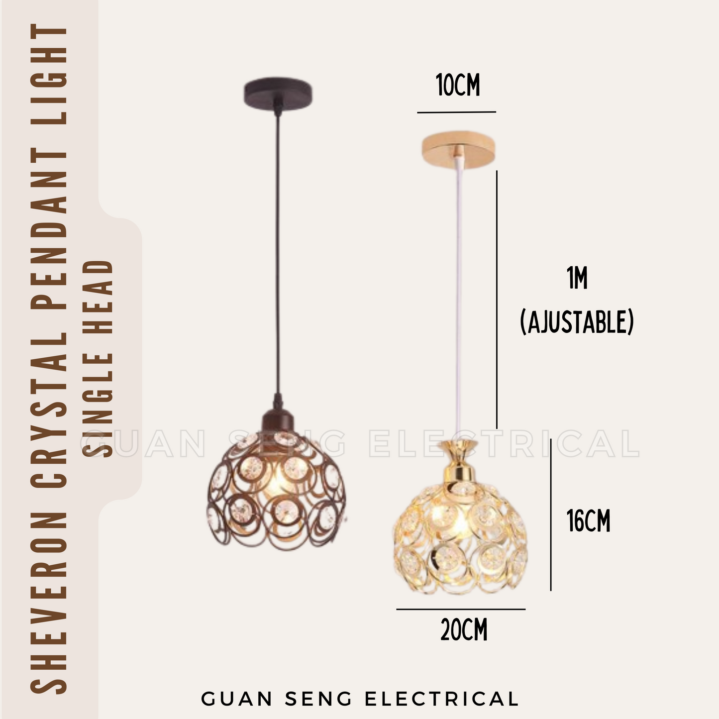 Sheveron Crystal Pendant Light Black Gold E27 Bulb