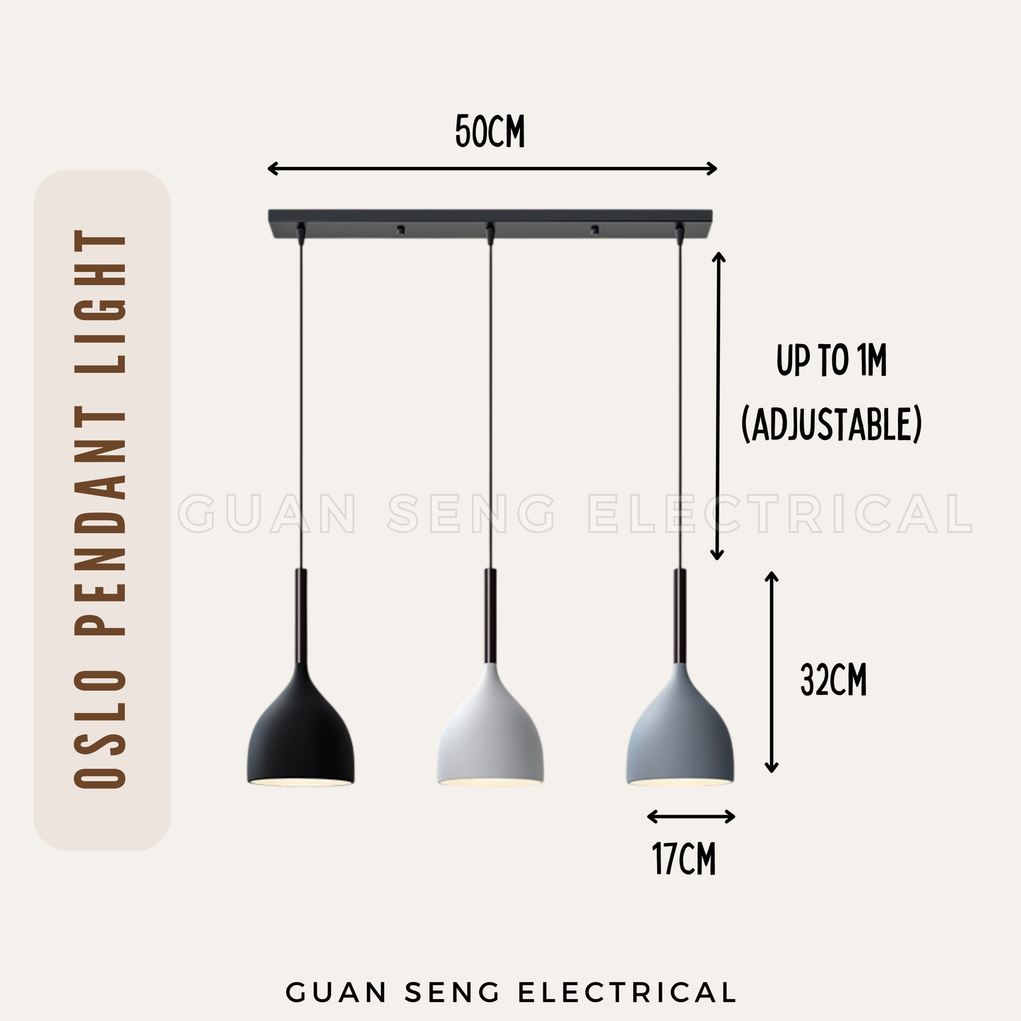 Oslo Pendant Light E27 Bulb Single Head 3 Heads