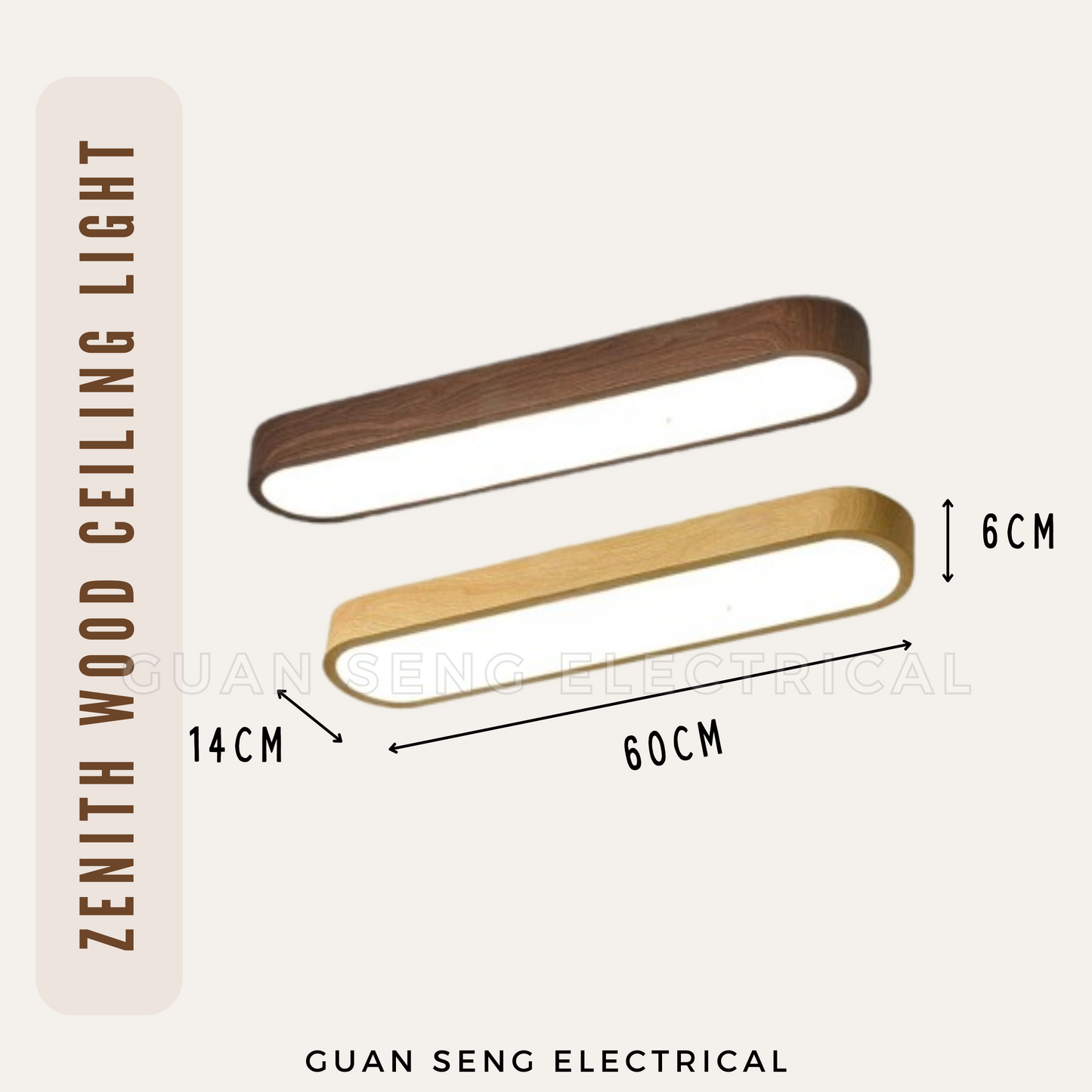 Zenith Wood 24W 36W 3Tone LED Ceiling Light - Light Dark Wood - 60cm 90cm