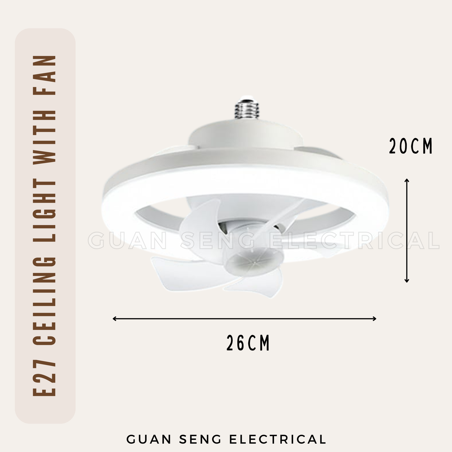 E27 Base Ceiling Light with Fan Remote Controller Dimmable 3 Speed 360 Rotation