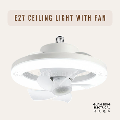 E27 Base Ceiling Light with Fan Remote Controller Dimmable 3 Speed 360 Rotation