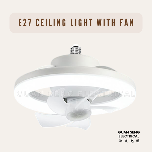 E27 Base Ceiling Light with Fan Remote Controller Dimmable 3 Speed 360 Rotation