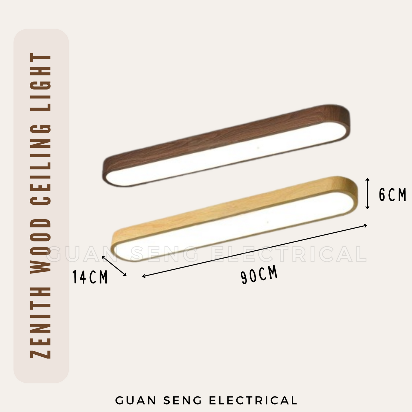 Zenith Wood 24W 36W 3Tone LED Ceiling Light - Light Dark Wood - 60cm 90cm