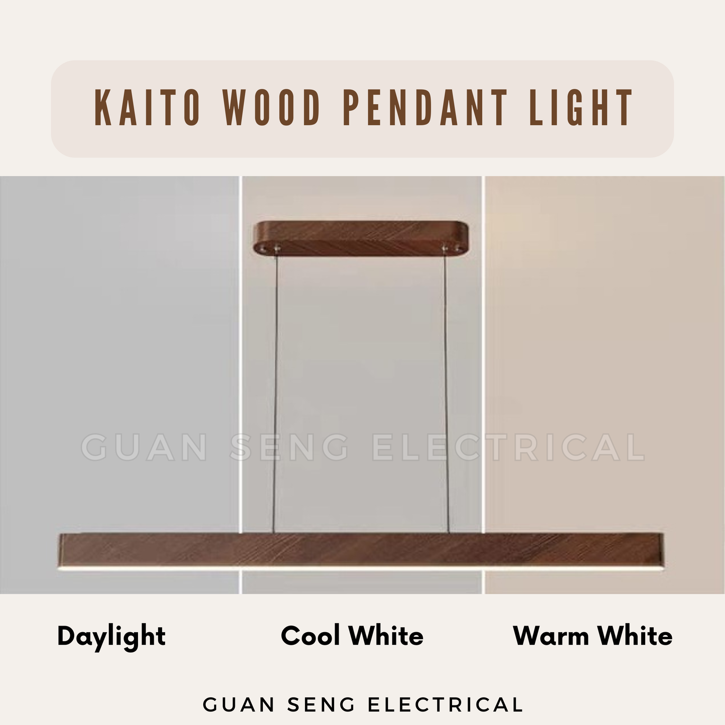 Kaito Wood Pendant Light 40W 3Tone Tri-tone