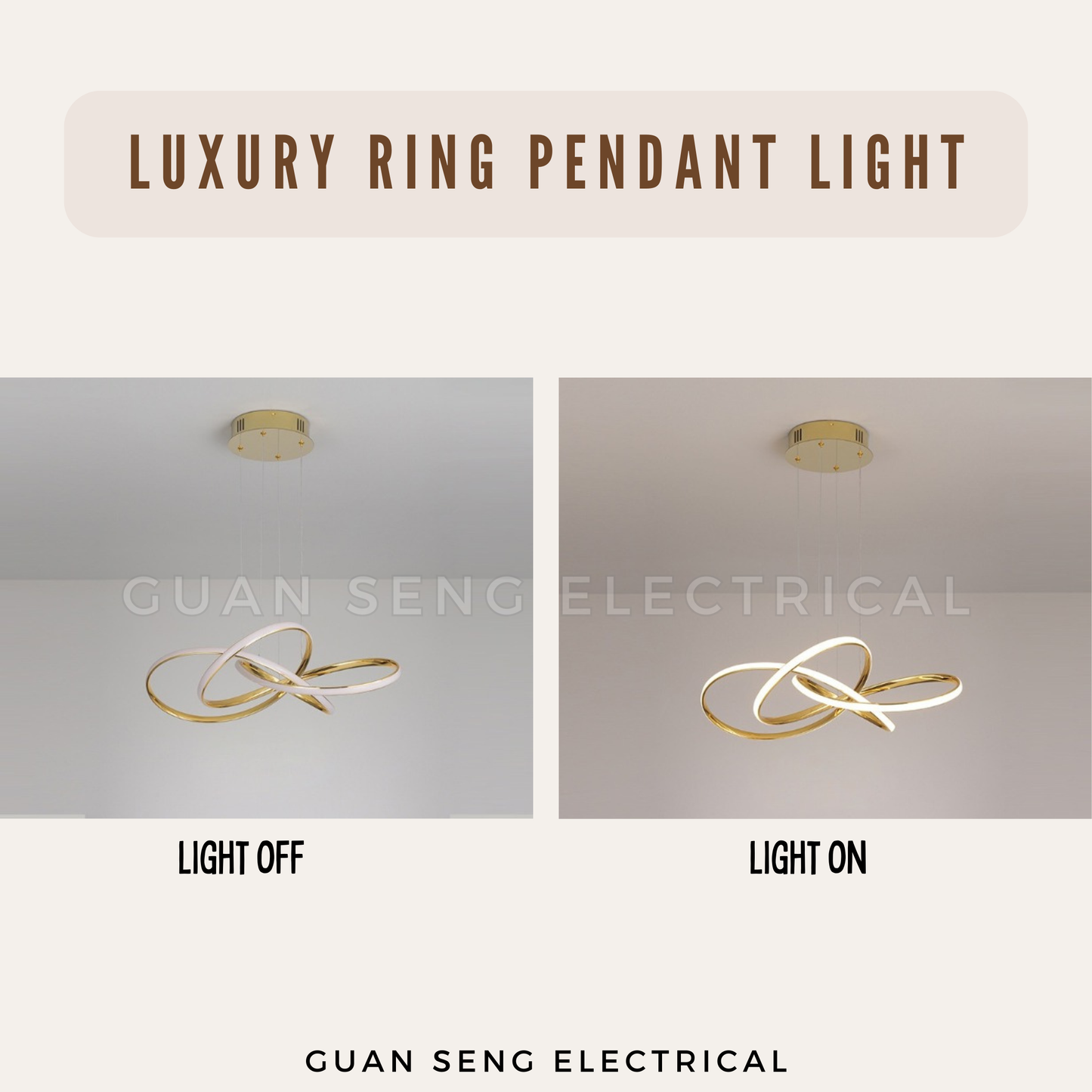 Luxury Ring Pendant Light Gold 36W Dimmable With Remote Controller | Guan Seng Electrical