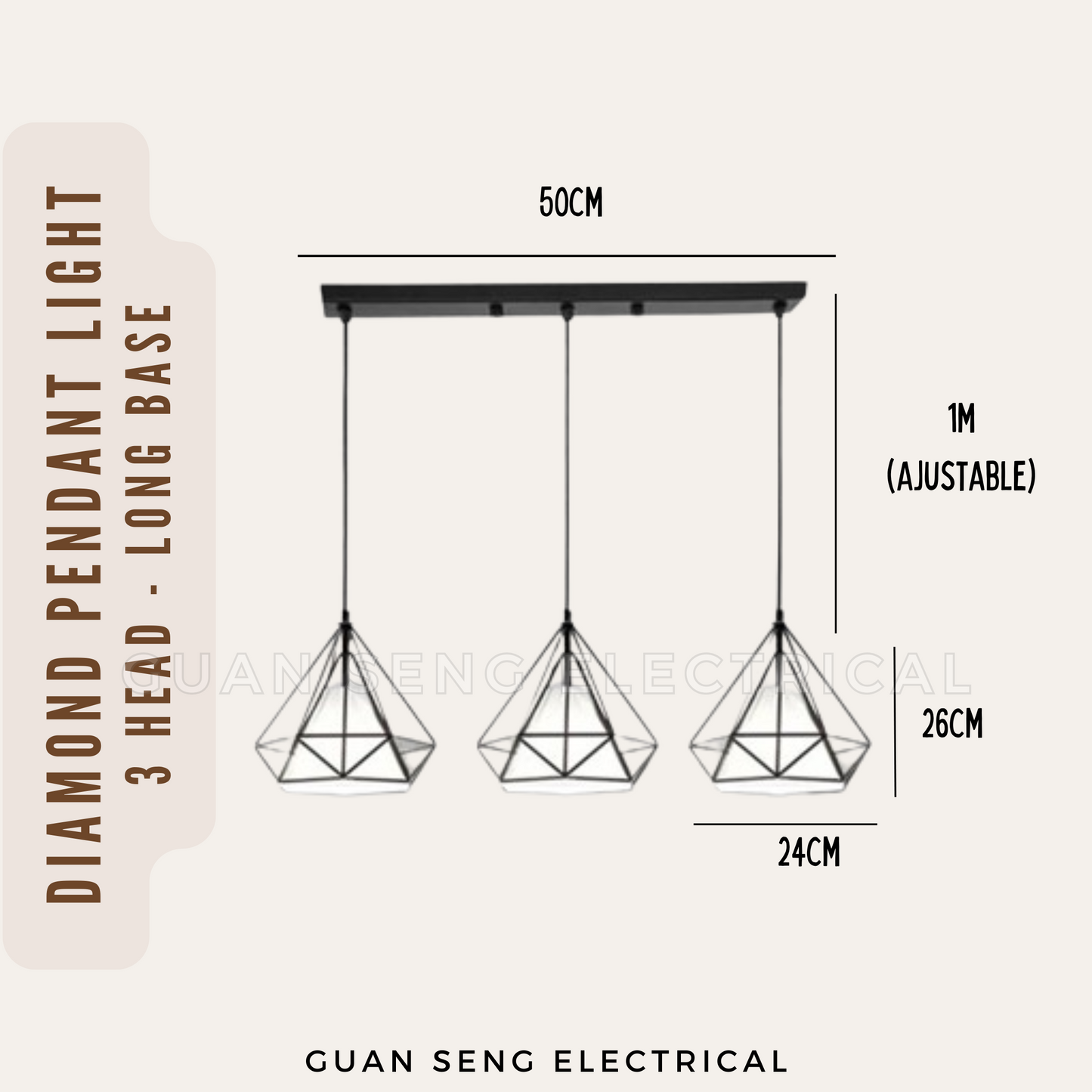Diamond Pendant Light Black Gold E27 Bulb | Guan Seng Electrical