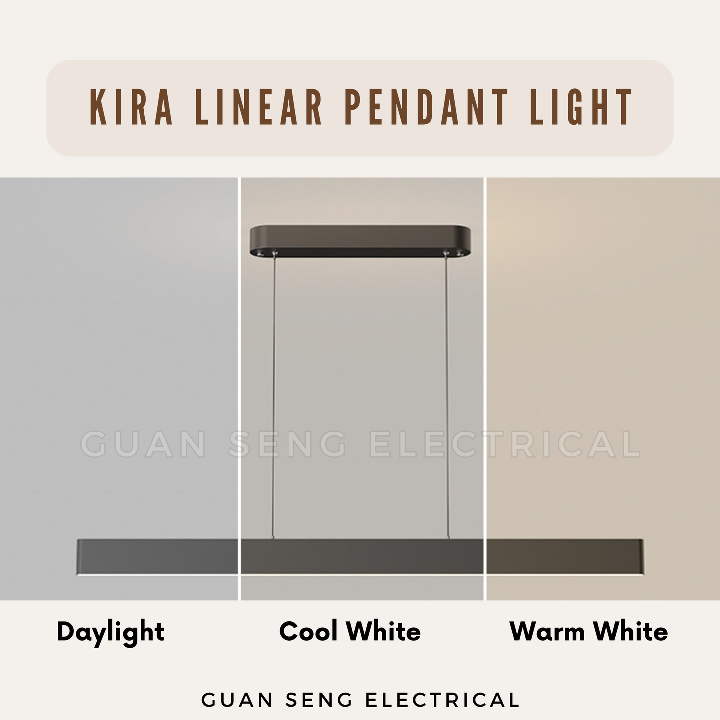 Kira Linear Pendant Light 40W 3Tone Tri-Tone