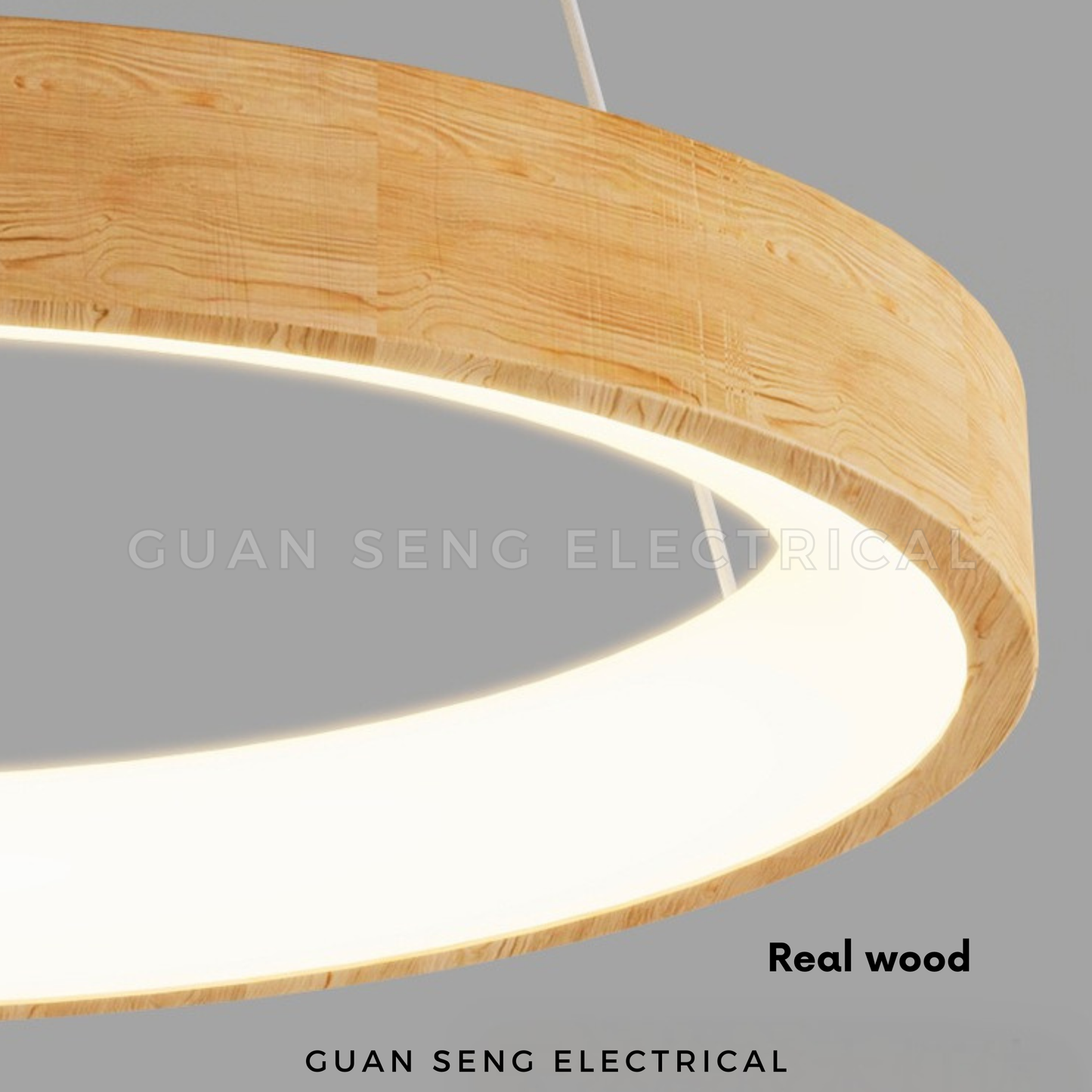 Wooden Ring Pendant Light 30W Tri Tone Dimmable with Remote