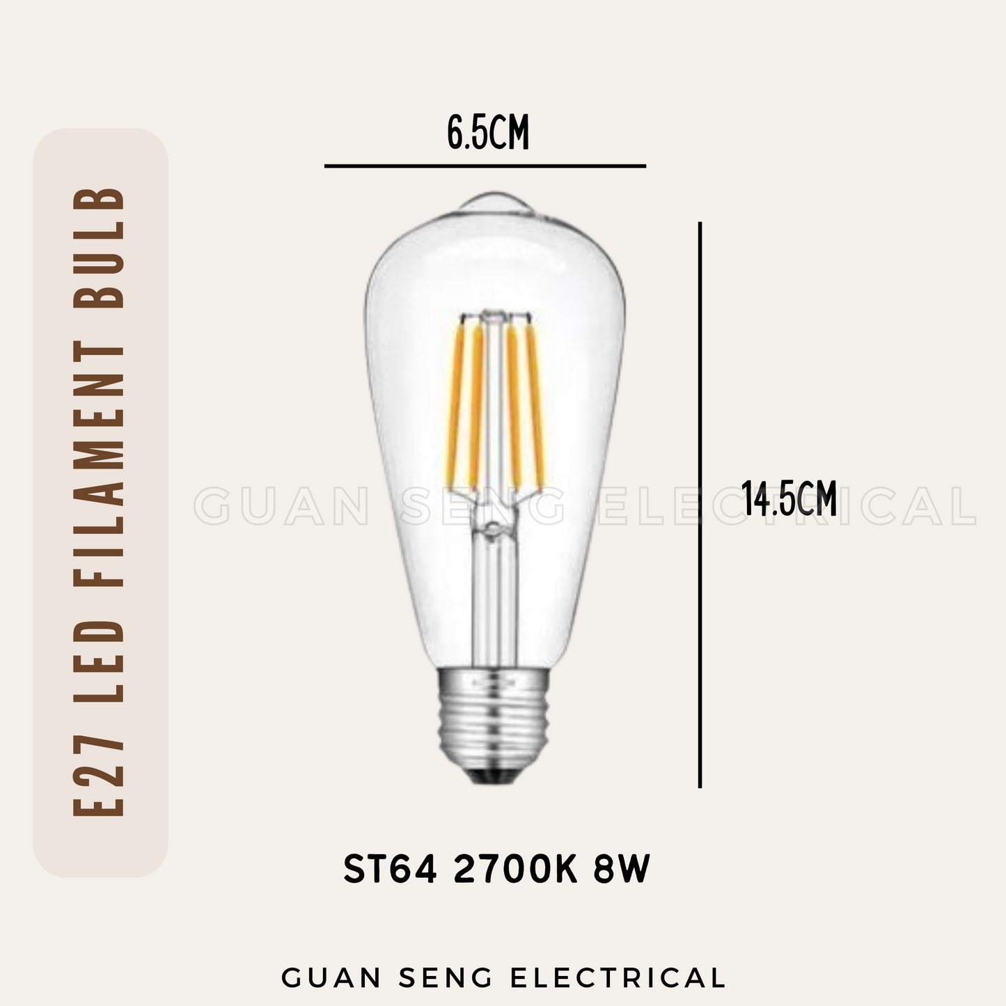 E27 LED Filament Lightbulb 8W A60 ST64