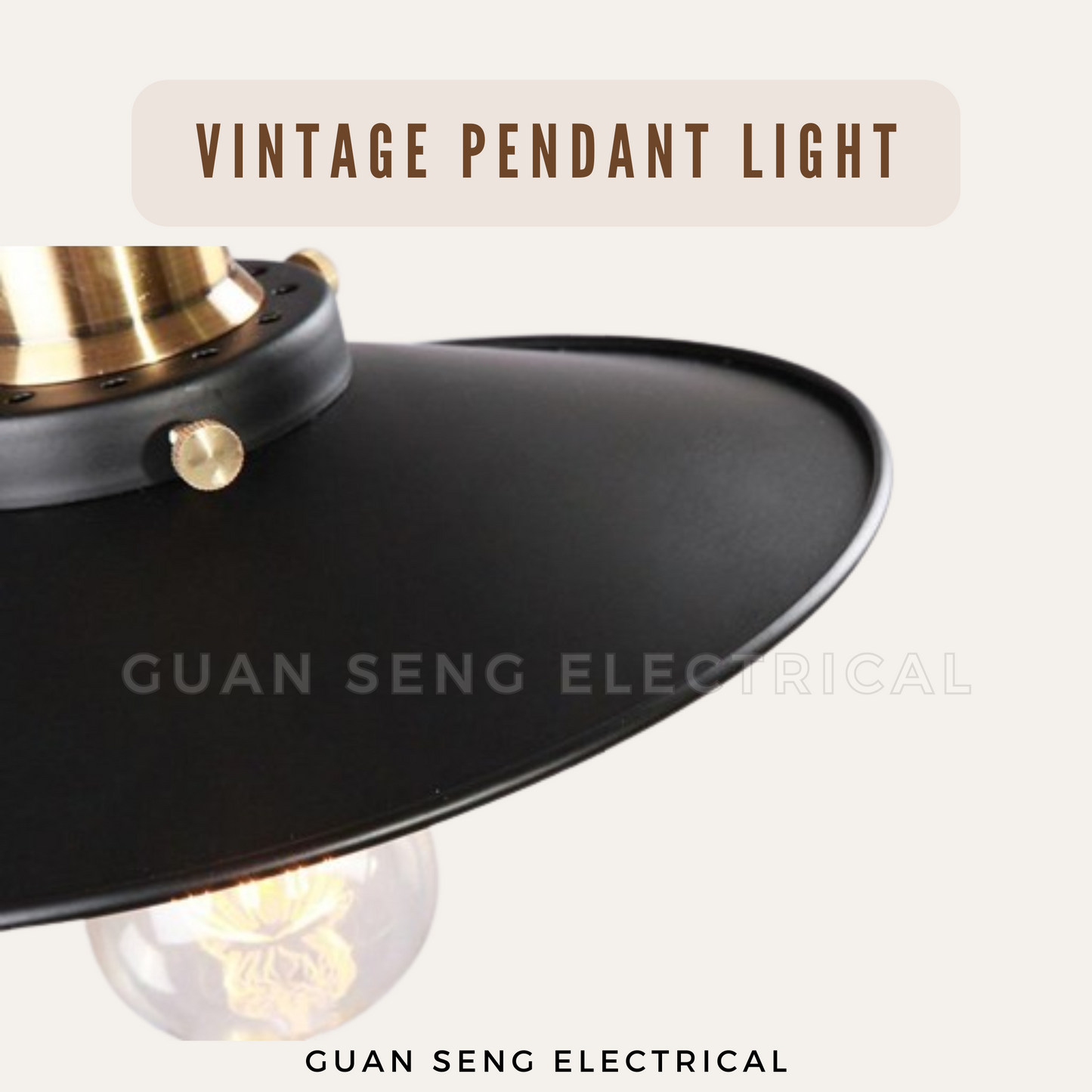 Vintage Single Pendant Light Black E27 Bulb