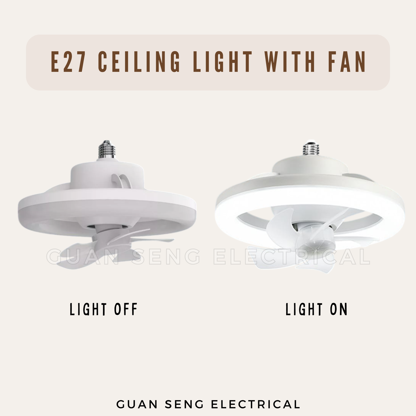 E27 Base Ceiling Light with Fan Remote Controller Dimmable 3 Speed 360 Rotation