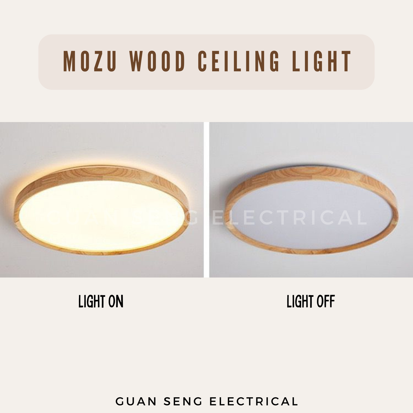 Mozu Real Wood Ceiling Light 36W 40W 48W – Daylight 3 Tone | Guan Seng Electrical Singapore