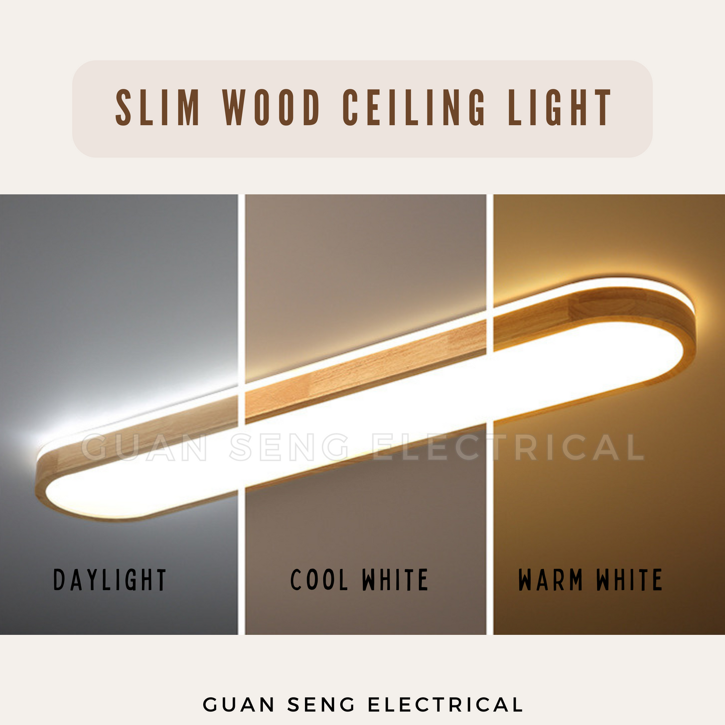 Slim Wood Ceiling Light Selectable CCT Tri-Tone