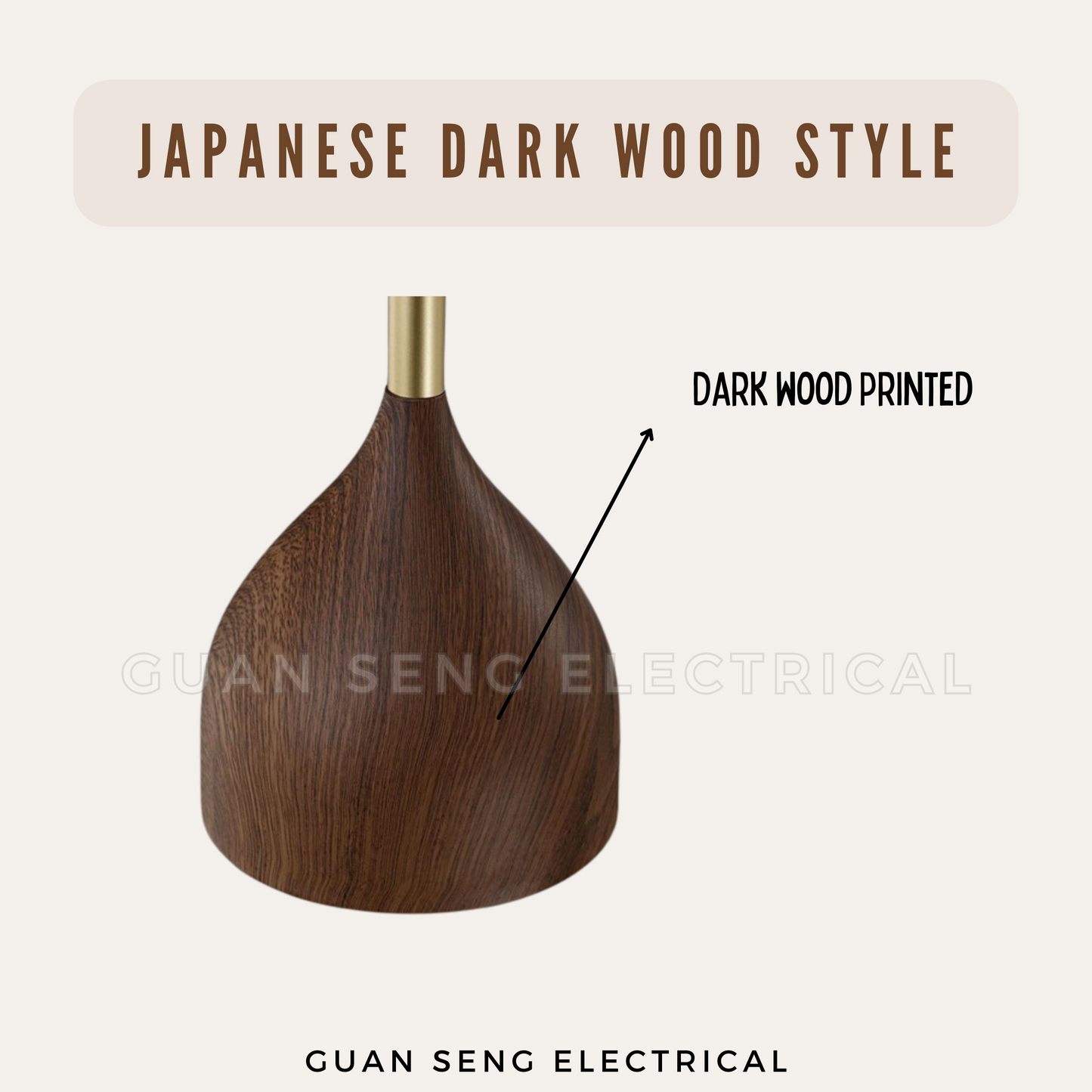 Japanese Wood Style Pendant Light E27 Bulb Dark Wood