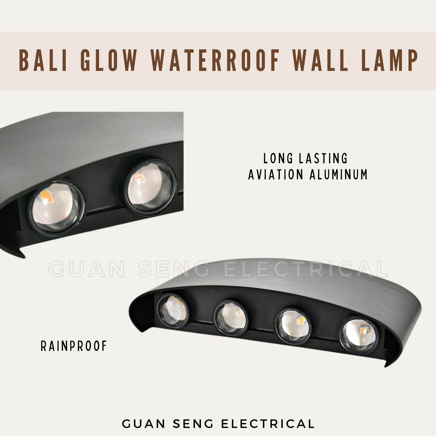 Bali Glow Waterproof Wall Lamp IP65 8W LED Indoor Outdoor Light Black White