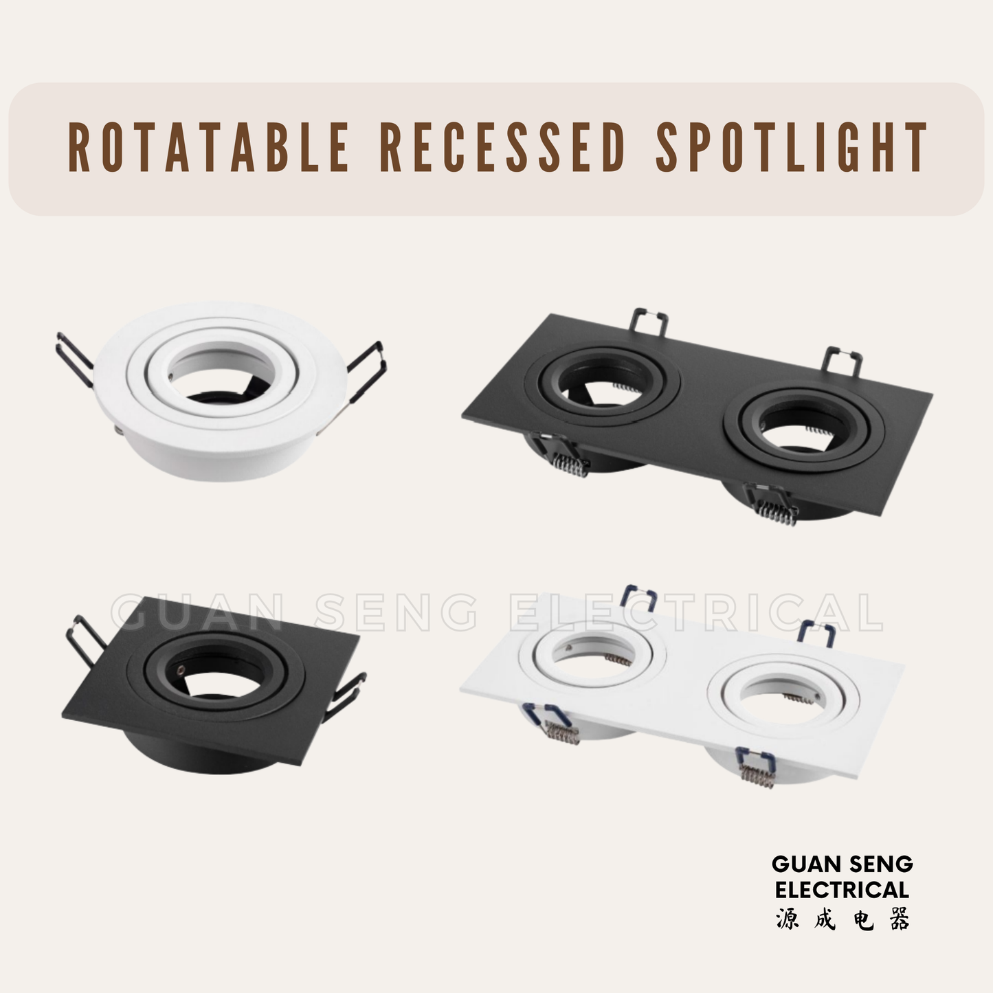 Rotatable Recessed LED Spotlight Round Square w/ GU10 Bulb