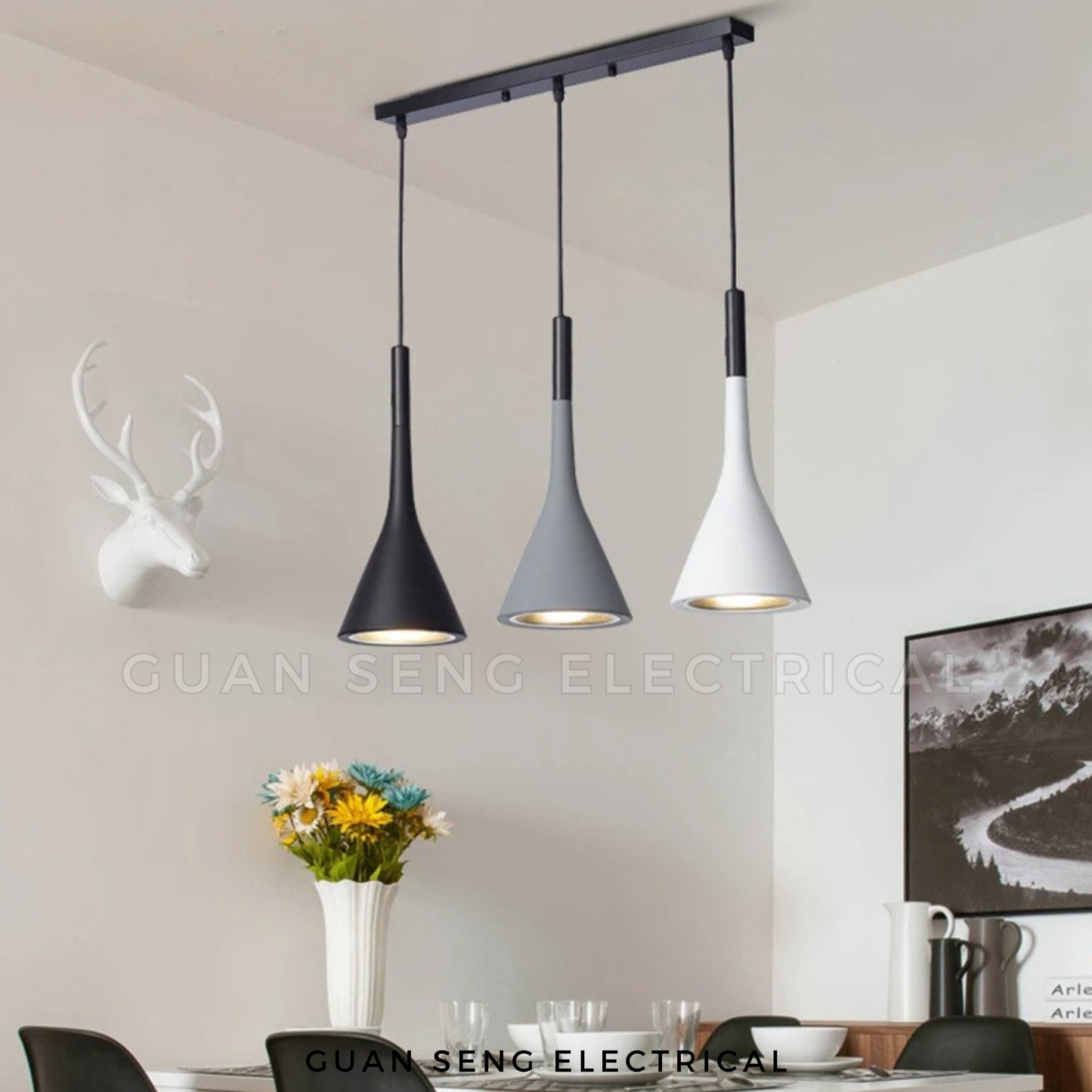 Slim Trio Pendant Light E27 Bulb
