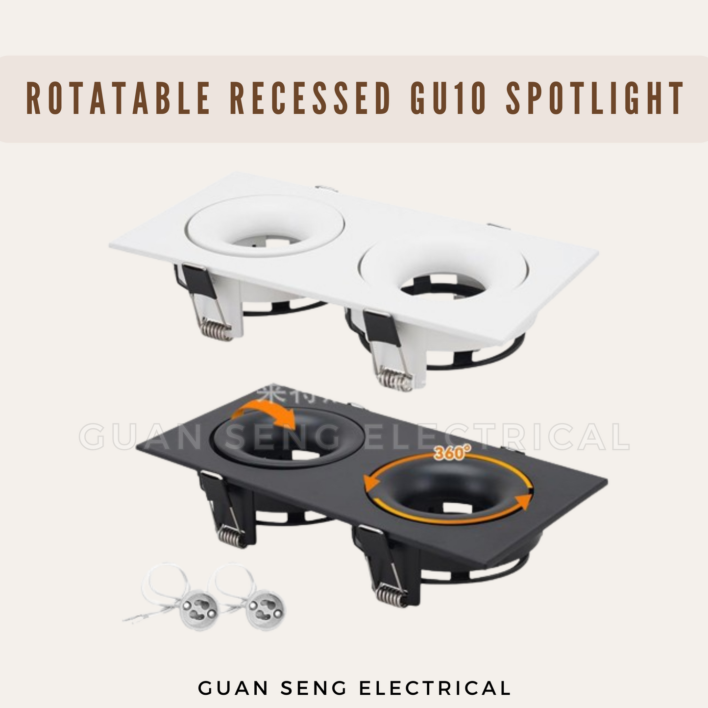 Rotatable Recessed GU10 Spotlight Downlight Double Head Square Double Axis Black White